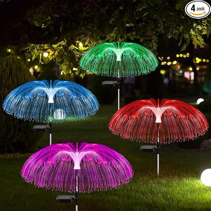 4 Pcs Solar Outdoor Lights for Garden Waterproof Jellyfish 7 Color Changing Decorative Lawn Solar Powered Lights Flower Yard for Pathway Lawn Wedding Party Outside Decor