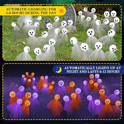 VIHOSE 6 Packs Halloween Solar Lights Outdoor 36 LED Solar Ghost Pathway Lights Waterproof Spooky Ghost Path Light Outdoor Halloween Decorations for Outside Garden Lawn Yard Decors (Purple Orange)