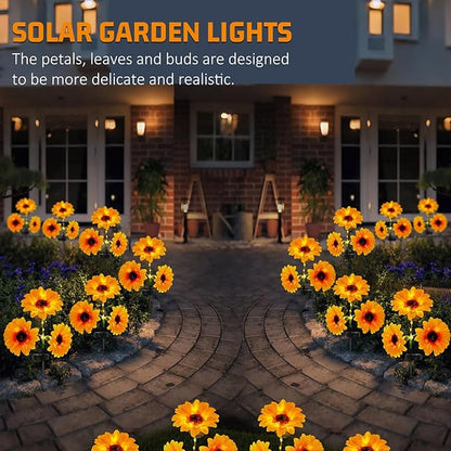 Sunflower Solar Lights Outdoor, IP65 Waterproof Fairy Decor Light, 2 Modes Constant Light&Blinking, 6 Pack Flower Lights with 18 Sunflowers, Ideal for Garden, Back Yard, Patio, Flower Bed, Cemetery