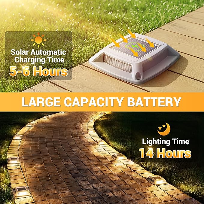Solar Driveway Lights Outdoor 16 Pack, IP68 LED Solar Powered Waterproof Driveway Marker Deck Dock Lights for Dock Step Pathway Walkway Sidewalk Garden Yard Stair Marine (Warm)