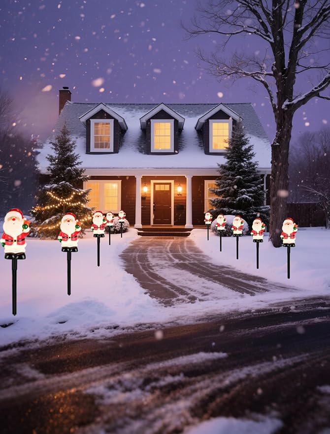 Set of 5 Classic Santa Claus Pathway Lights - 10.5ft UL-Listed Christmas Walkway Lights with - Outdoor String Light | Lumora