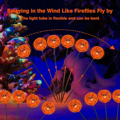 2PACK Solar Pathway Lights for Outdoor Christmas Decorations,12LED Orange Solar Garden Stake Lights,Waterproof Christmas Swaying Lights for Garden Yard Pathway Xmas Party Decor