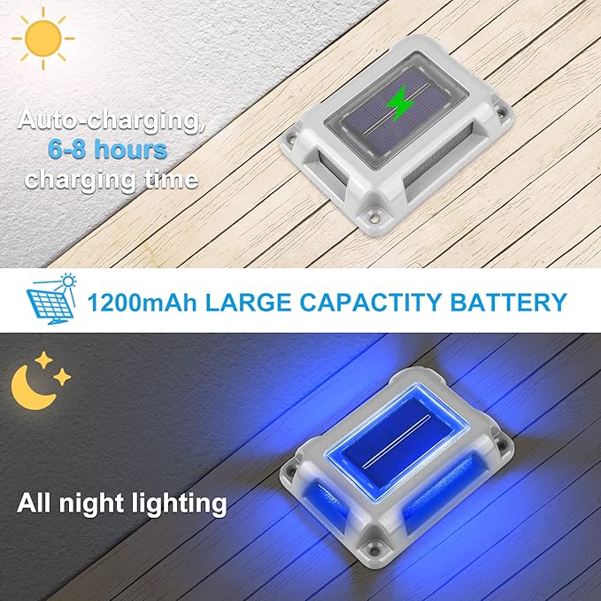 Solar Deck Lights Driveway Dock Lights- 8 Packs Waterproof 1200mAh Solar Powered Outdoor LED Aluminum Dock Lighting | Lumora