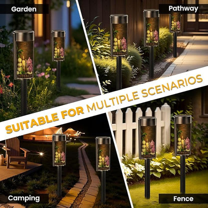 4 Pack Solar Pathway Lights Outdoor Waterproof Massage Oil White Zen Balance stonesorchid Bamboo Leaves Solar Garden Lights LED Landscape Lighting for Yard Walkway Lawn Garden Decor
