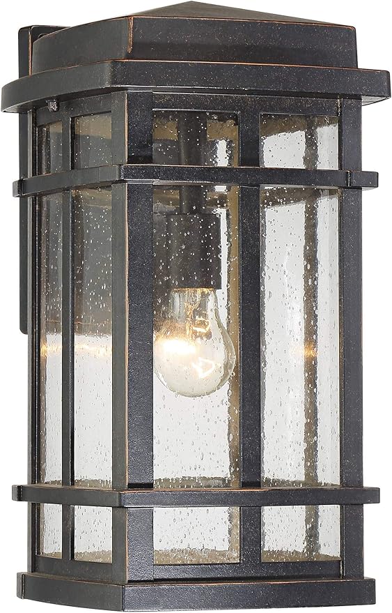 John Timberland Neri Mission Industrial Box-Shaped Outdoor Wall Light Fixture Oil Rubbed Bronze 16" Clear Seedy | Lumora