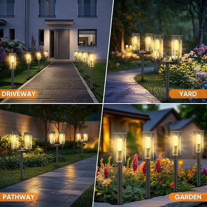 Solar Pathway Lights Outdoor Waterproof, 4 Warm Light LED Solar Powered Garden Light Decorations, Auto On/Off Outdoor Light for Yard Patio Lawn Walkway Garden Decor ( 4 Single or 2 Double Lights )