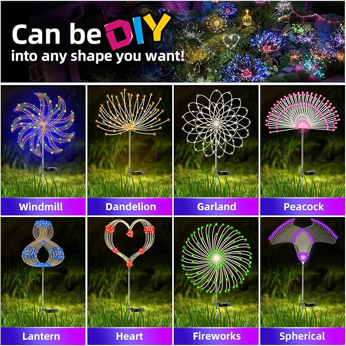 4 PCS Solar Firework Light, Outdoor Solar Garden Decorative Lights 120 LED Powered 40 Copper Wires String DIY | Lumora