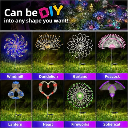 4 PCS Solar Firework Light, Outdoor Solar Garden Decorative Lights 120 LED Powered 40 Copper Wires String DIY Landscape Light for Walkway Pathway Backyard Christmas Decoration Parties (Warm White)