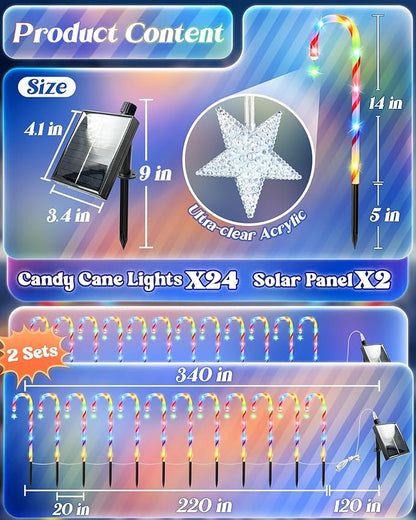 Anordsem Solar Christmas Decorations Outdoor: 21" Candy Cane Lights with Star 12 Pack - Waterproof LED 8 Colorful Lighting Models for Yard Pathway Xmas Decor - 2026 New Year Gifts for Homeowners