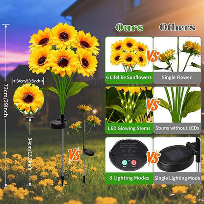 Solar Sunflower Lights Outdoor Garden Decor, Solar Flowers Lights with 12 Sunflowers,8 Lighting Modes, Birthday Gifts for Mom Women, Outdoor Decorative Stakes Light for Landscape Yard Patio Lawn
