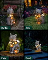 Solar Garden Statues Outdoor Decor, 6 LED Cat Flowers Butterfly Figurine Lights, Waterproof for Balcony Patio Porch | Lumora
