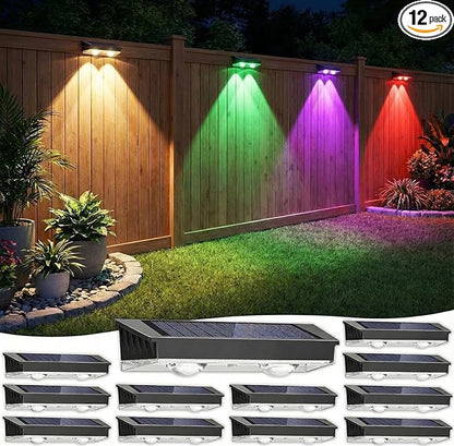 Solar Fence Lights Outdoor Waterproof, 12 Pack, Adjustable Color Temperature 3000K/4000K/6000K, LED Step Lights for Patio Yard Wall Railing Garden, Auto On/Off
