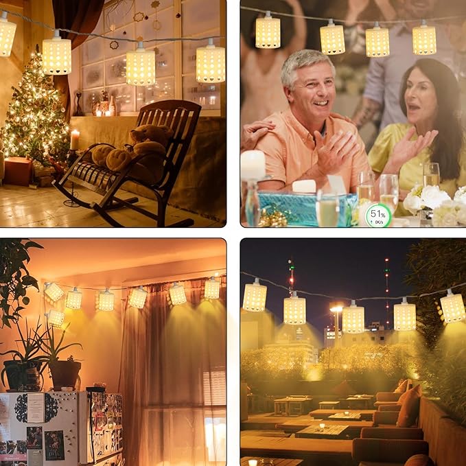 Vigdur 10FT Lantern String Lights - Hollow-Out Style Indoor String Lights Connectable Waterproof Indoor Outdoor Patio Lights for Garden Party Bedroom Christmas Decor