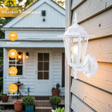 GRUENLICH Dusk to Dawn Outdoor Wall Sconce, Exterior Front Porch Lighting with Clear Glass, White Aluminum Outside | Lumora