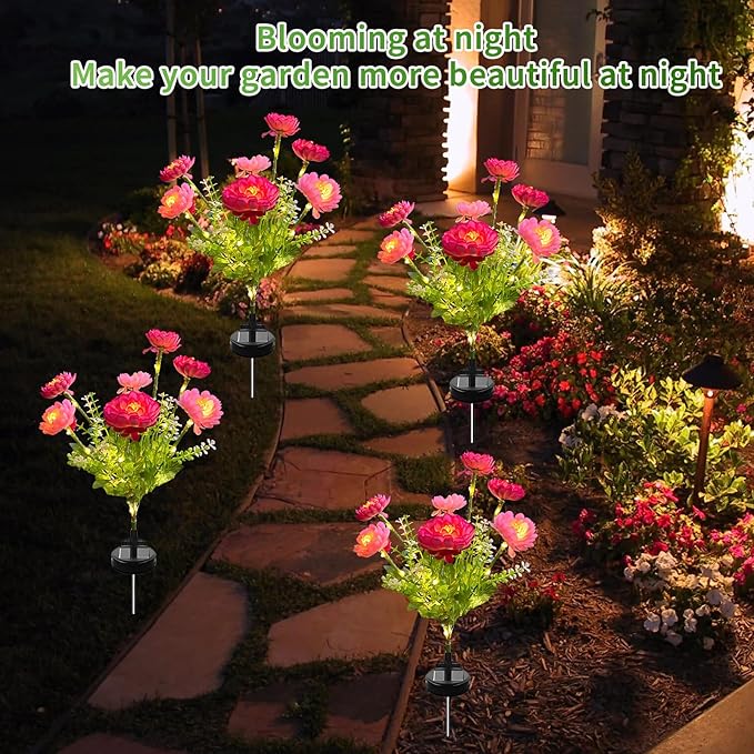 3-Pack Solar Garden Lights – 21 Solar Snow Lotus Flowers, Waterproof Auto On/Off Pathway Lights for Yard, Walkway, Patio & Cemetery Decor (Pink)