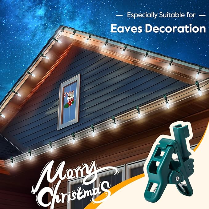 Moonflor C9 LED Christmas Lights Outdoor with 50 Spring Clips, 50ft 50 LED Waterproof Strawberry String Lights | Lumora