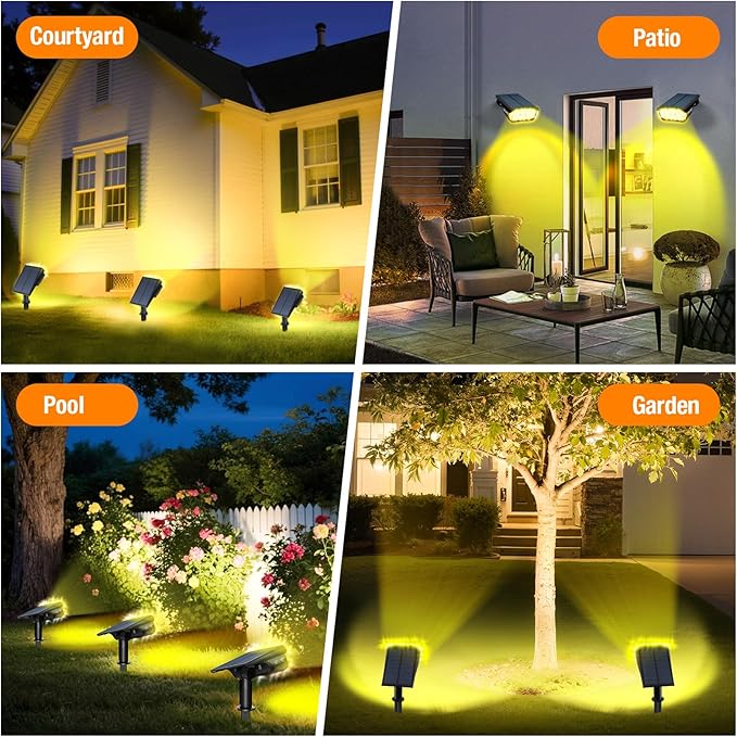 2 Pack Solar Spot Lights Outdoor 1000 Lumens, 64 LEDs IP67 Waterproof Landscape Lighting with 4 Modes - 2-in-1 | Lumora