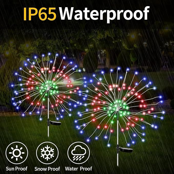 Colored Solar Lights for Garden Decoration 150 LED Fairy Lights Starburst Outdoor Firework Lamp Pathway Lighting 8 Different Modes Waterproof 4 Pack