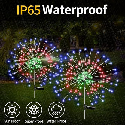 Colored Solar Lights for Garden Decoration 150 LED Fairy Lights Starburst Outdoor Firework Lamp Pathway Lighting 8 Different Modes Waterproof 4 Pack