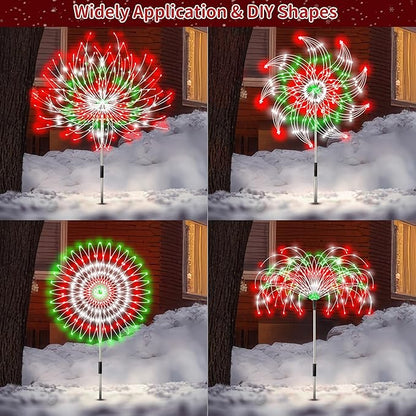 Enhon 4 Pack Plug in Christmas Pathway Firework Lights, 1440 LED Waterproof Xmas Garden Starburst Stake Lights with 8 Modes for Driveway Walkway Yard Lawn Patio Decorations(Red, Green, White)