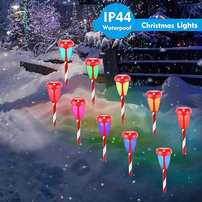 Dynaming 10 Pack Solar Christmas Path Lights, Outdoor Solar Powered Color Changing Xmas Garden Pathway Markers | Lumora