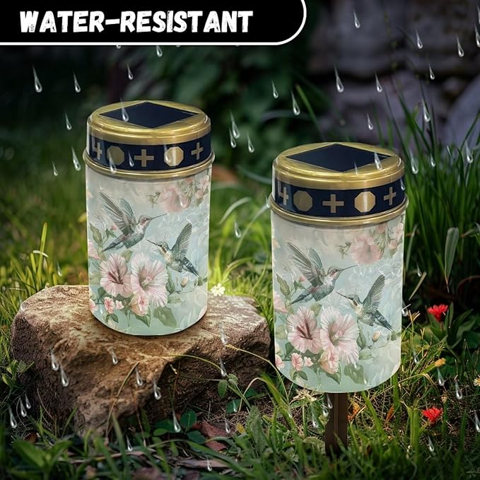 ZOUTAIRONG Flower Hummingbird Solar Light for Cemetery Grave Solar Garden Lights Solar Lights for Outside Solar Pathway Lights Outdoor Cemetery Solar Lights for Grave Solar Lights