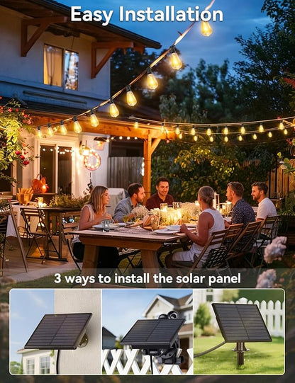 Brightever 50FT Solar String Lights Outdoor Waterproof, Patio Lights Solar Powered with Remote, 18+1 Shatterproof ST38 LED Bulbs, Dimmable&3 Lighting Modes, Hanging Outdoor Lights for Garden, Wedding