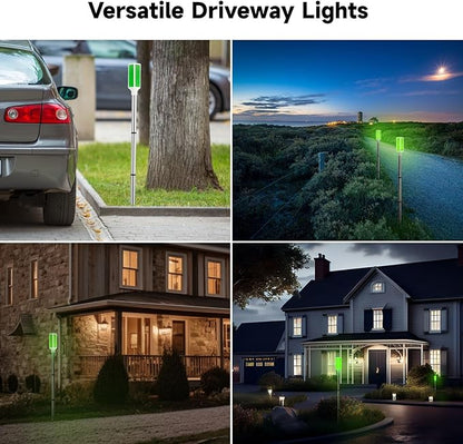 Joyibay 5 PCS Solar Powered Driveway Markers, Solar Warming Landscape Lights, Solar Outdoor Driveway Lights, Landscape Driveway Reflectors on Poles for Snow Road Yard (Green)