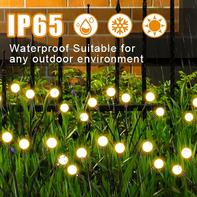 Solar-Powered Firefly Lamp, Solar Powered Courtyard Lights, Outdoor Waterproof, Swaying in The Wind, Garden Lawn Terrace Channel Decorative Lights, Decorative Gardening Gifts (2 Pack(16LED))