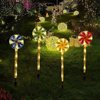 Solar Garden Lights Candy Cane Lights, 4 Cute Christmas Lollipop Pathway Lights with Stakes, Waterproof Outdoor Solar Pathway Lights for Christmas Decoration, Yard, Yard, Lawn (Color : Color)