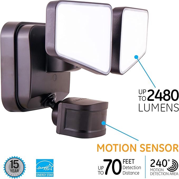 Enbrighten 2-in-1 LED Flood Light Outdoor, Security Light, 2480 Lumens, 2 Adjustable, 2200K-5000K, Motion Sensor | Lumora