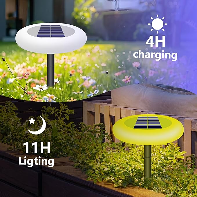 Colorful Pathway Solar Light Set of 4, Decorative Weatherproof Auto On/Off Outdoor Lights - Decorate Your Garden, Landscape, Patio, Pool, Yard with Ultra-Bright LED Light (Rainbow & Remote Control, 4)