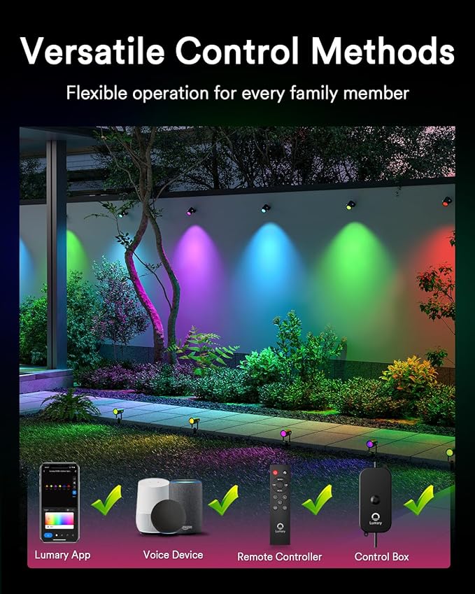 Lumary 56FT Smart Landscape Lights Gen2, 6 Pack RGBAIWW Color Changing Spotlights Low Voltage, Outdoor Lights for | Lumora