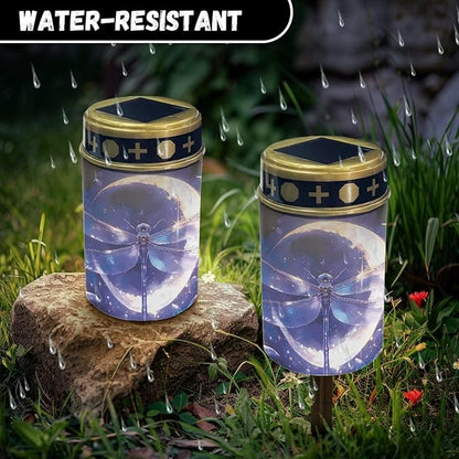 Solar Lights Outdoor Garden, Moon Dragonflies Waterproof Solar Powered Stake Lights Gifts for Dad Grandma Garden Yard Gravesite Decorations