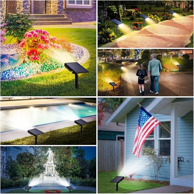 Solar Lights Outdoor, 5 Working Modes Solar Powered Spotlights for Yard, Waterproof Outside Solar Landscape Lights with 3 Color Temperatures, Bright LED Outdoor Lighting for Garden Tree, 4-Pack