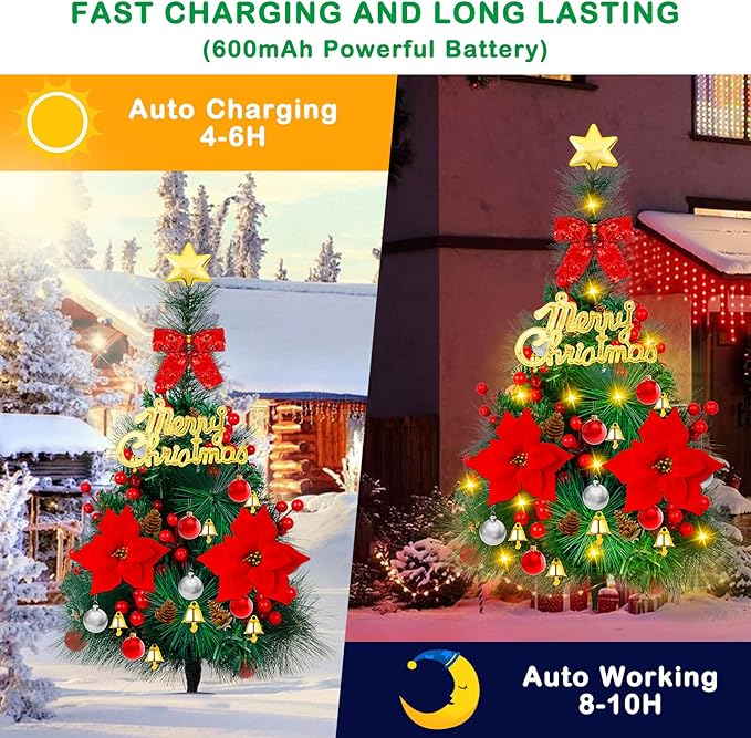 2 Pack 30 inch Solar Xmas Tree Light Outdoor Tree with 30 LED Lights, Pinecones, Star and Bells, Waterproof Christmas Pathway Light Solar Christmas Decorations for Yard Garden Lawn Walkway