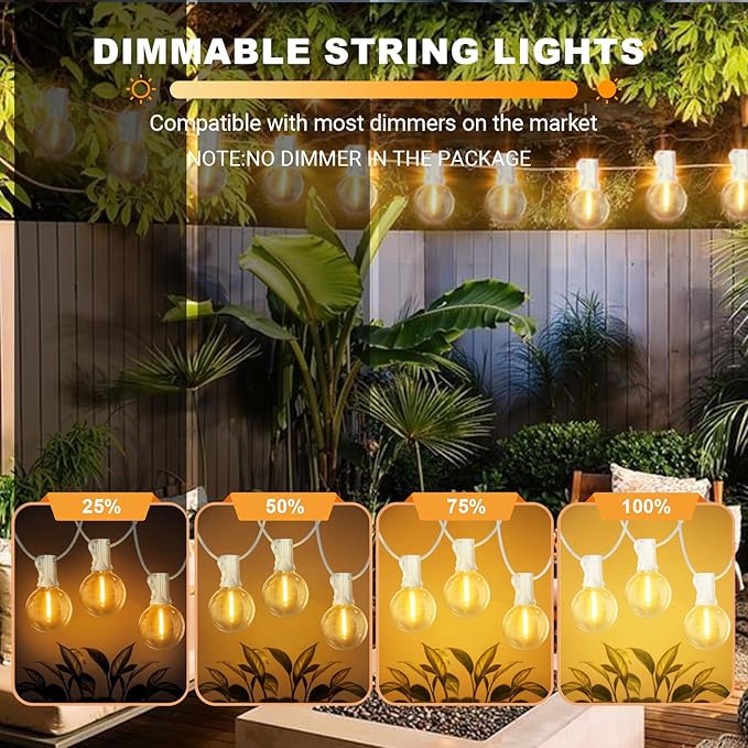 LAMPHOME 26 Feet LED Outdoor String Lights with 12+1 Shatterproof G40 Edison Bulbs, Connectable and Weatherproof | Lumora
