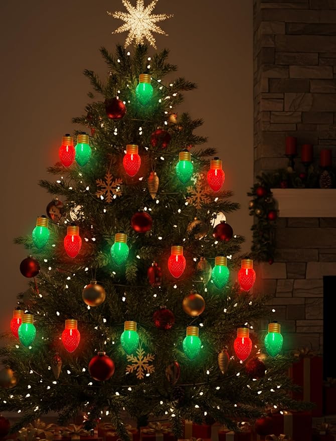 Red and Green Jumbo Christmas Lights Outdoor, 16ft Jumbo C7 (5") Diamond Pattern Bulbs, Connectable Large Outdoor | Lumora