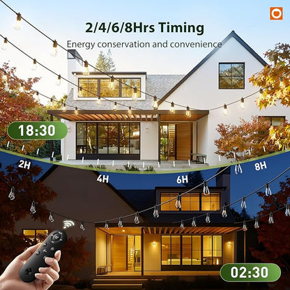 addlon 54FT(48+6) Solar String Lights Outdoor Waterproof with USB Charging & Remote Control - Dimmable Solar Power Patio Lights with LED Bulbs for Porch, Garden, Yard, Market, Bistro - Last for 20+Hrs