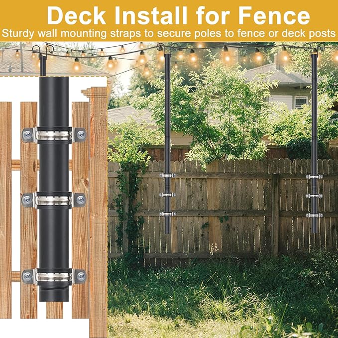 String Light Poles for Outside Deck 2 Pack 8FTHeavy Duty Metal Garden Outdoor Light Poles for Solar String Light | Lumora