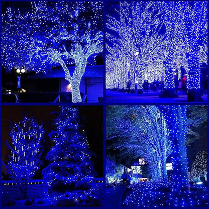 kemooie 300 LED Outdoor Christmas Lights, 99FT 8 Twinkle Modes Green Wire Fairy String Lights for Indoor Outdoor Christmas Tree Lights Wedding Party Decorations(Blue)