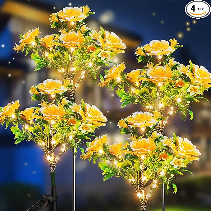 Neporal Solar Garden Lights - Dusk to Dawn, Flowers Outdoor Waterproof IP65 for Garden Decor, Solar Lights 4-Pack