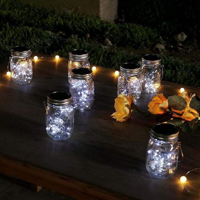 Decorman Solar Mason Jar Lights, 8 Pack Waterproof Fairy Star Firefly Lids String Lights with 8 Hangers for Patio | Lumora