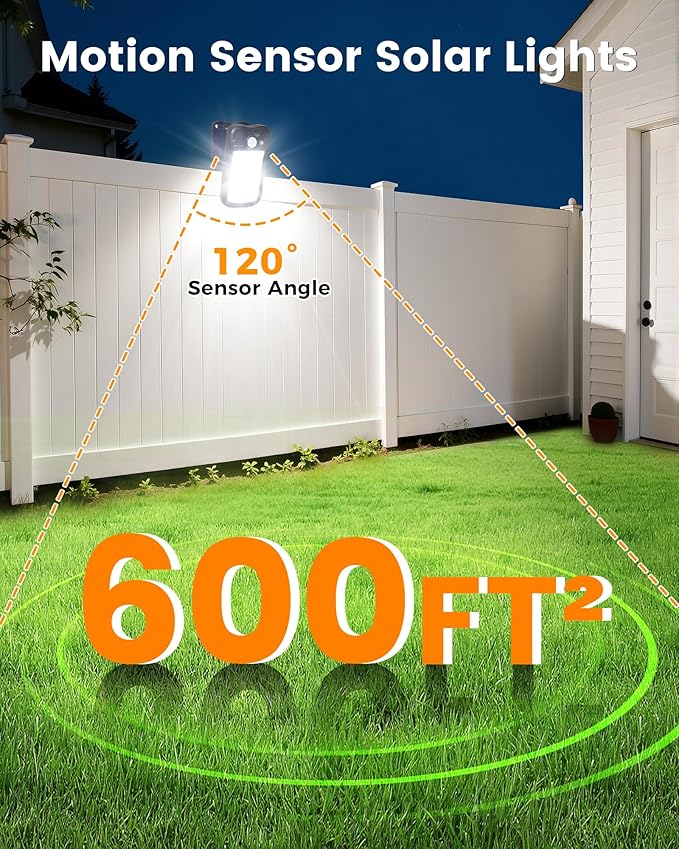 Clip on Solar Lights for Fence, 3 Modes Solar Motion Lights Outdoor Waterproof, 60LEDs 500LM Portable Security | Lumora