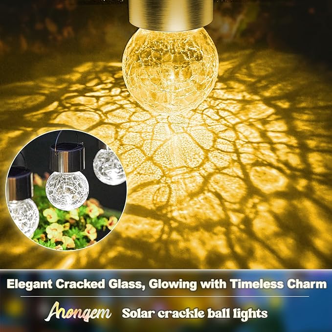 Solar Hanging Lanterns Outdoor: 12 Pack Cracked Glass Ball Lights with Hook - Waterproof Warm White Fairy Globe | Lumora