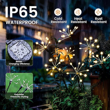 Solar Garden Lights Outdoor, Solar Garden Decor, Solar Fairy Lights, Gardening Supplies, Solar Powered Lights Waterproof for Yard Patio, Fairy Decor Firwork(2 Pack)