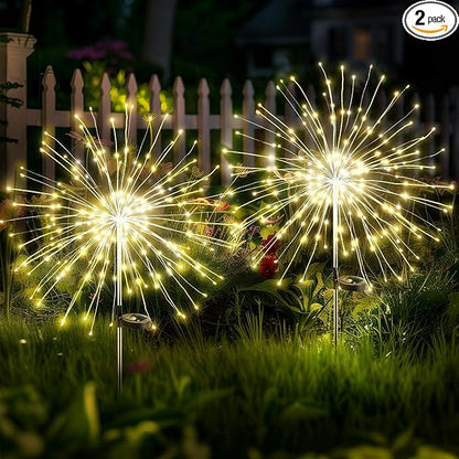 Solar Garden Lights Outdoor: Bendable Warm White Copper Wire 120 LED Firework 2Pack- Waterproof DIY Bright Decorations for Yard Patio- Gardening Gifts for Homeowners Women