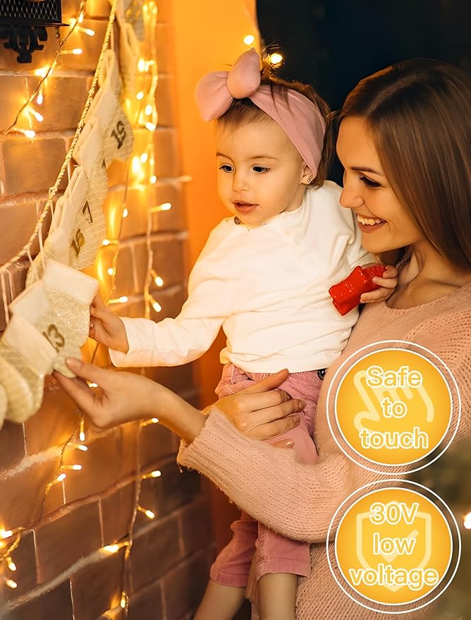 98FT 200 LEDs String Lights Waterproof Fairy Lights 8 Modes with Memory 30V Power Supply for Home, Garden, Wedding, Party, Christmas Decoration Indoor Outdoor (Warm White)