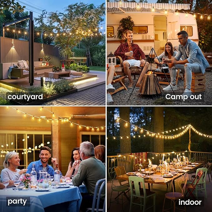OHLUX 120FT Solar String Lights Outdoor with Remote, 2200K Soft Warm Patio Lights with 52 Shatterproof ST38 Tear-Drop LED Filament Bulbs, Dimmable Outside Edison Hanging Light for Backyard Deck Roof