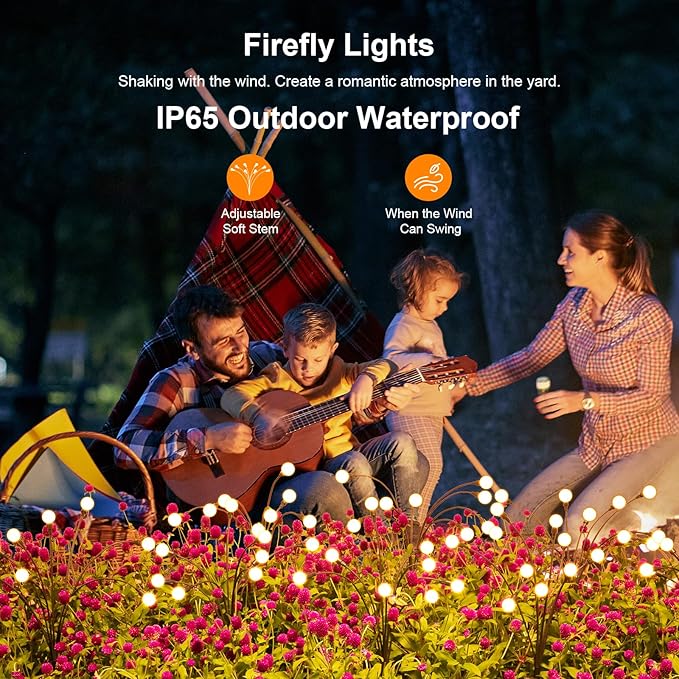 Solar Lights Outdoor(8-Pack, 64 LEDs), ASMAD Solar Garden Lights, Outdoor Decorations, Firefly Light for Patio Decor, Big Bulb, Unique Gifts for Women, Gifts for Grandma